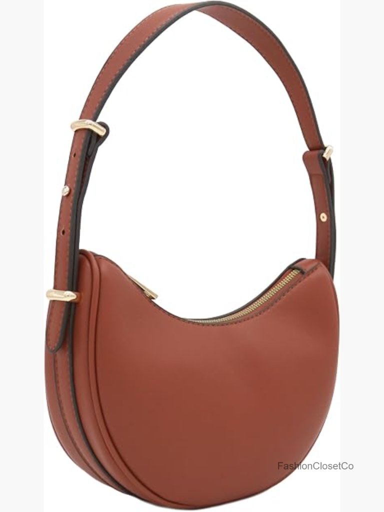 Small Crescent Smooth Faux Leather Underarm Shoulder Bag